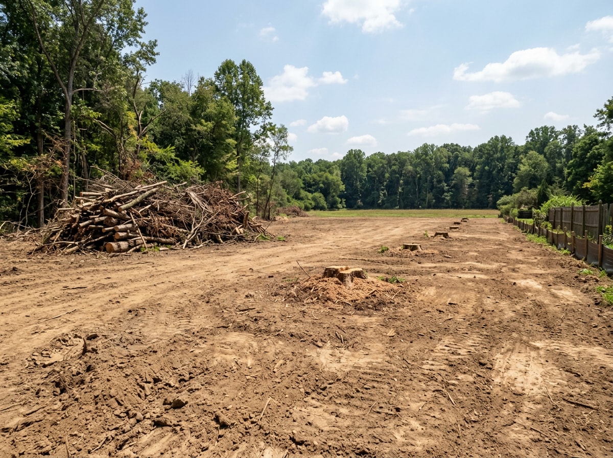 Before and after photo of a cleared residential lot in Clarence, NY ready for construction