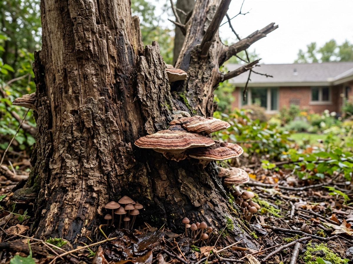 Hazardous dead tree with dead branches and fungus growth near a Hamburg NY home