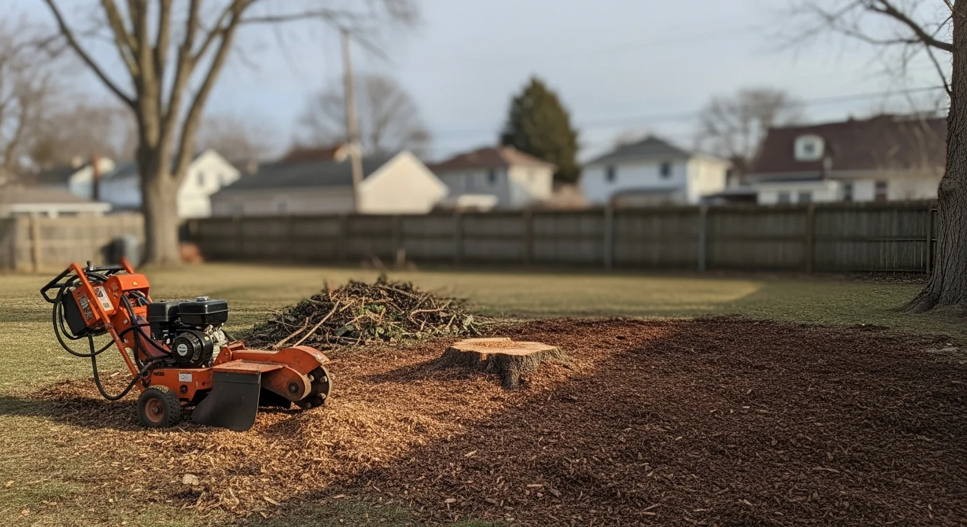 Stump grinder removing a tree stump from residential yard