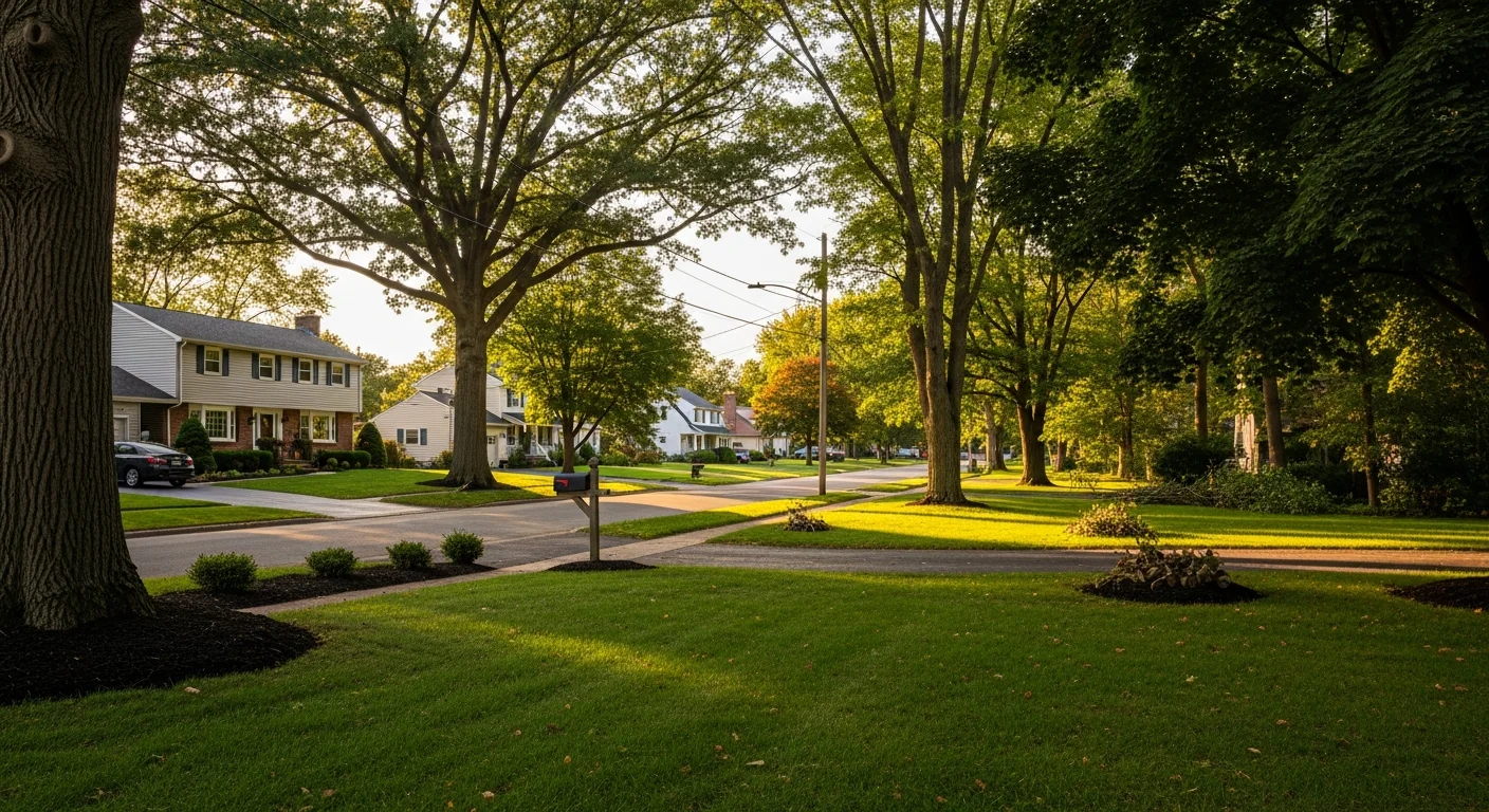 East Aurora residential area showing typical community homes and mature landscaping.